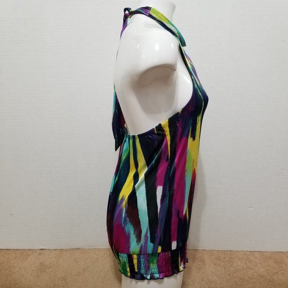 BCX top Small multicolor sleeveless halter colorful smocked bottom Y2K - Picture 4 of 11
